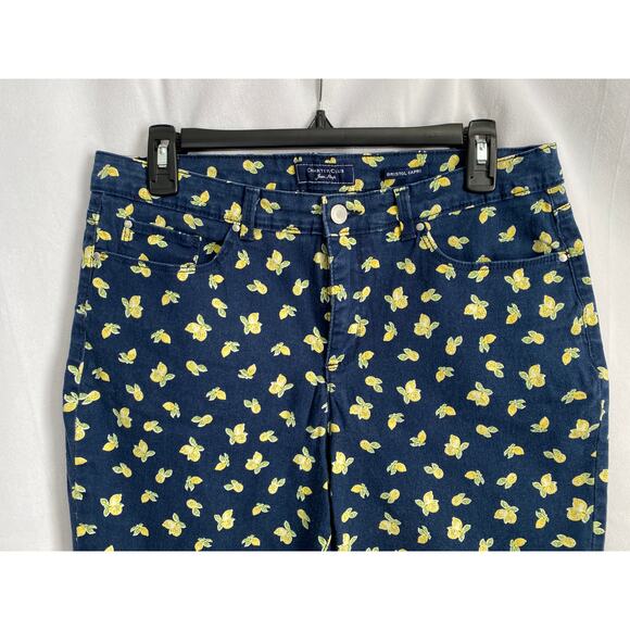 Charter Club Navy Blue Stretch Denim with Lemons Bristol Capri / Crop - Picture 2 of 6